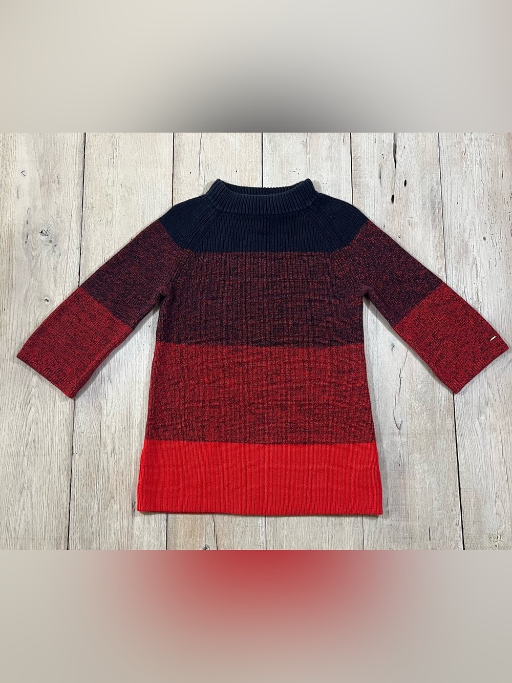 TOMMY HILFIGER Knit Sweater ombre' Blue-Red 100% Cotton Bell Sleeves SZ M